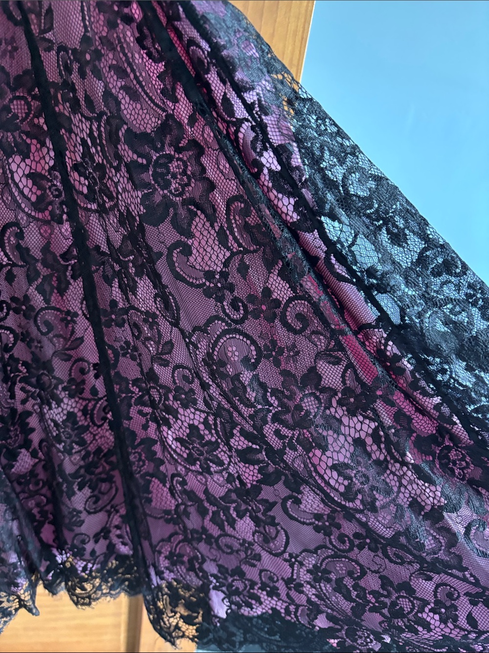 Betsey Johnson Pink and Black Lace Overlay Slip Dress - Picture 4 of 5